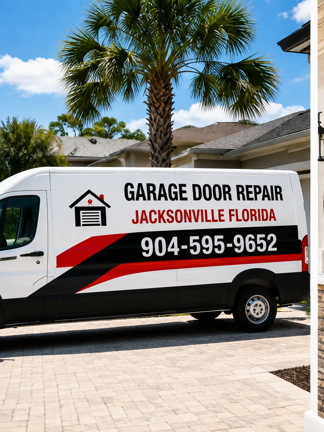 Garage Door Repair Jacksonville Florida service van outside a sunny Florida home